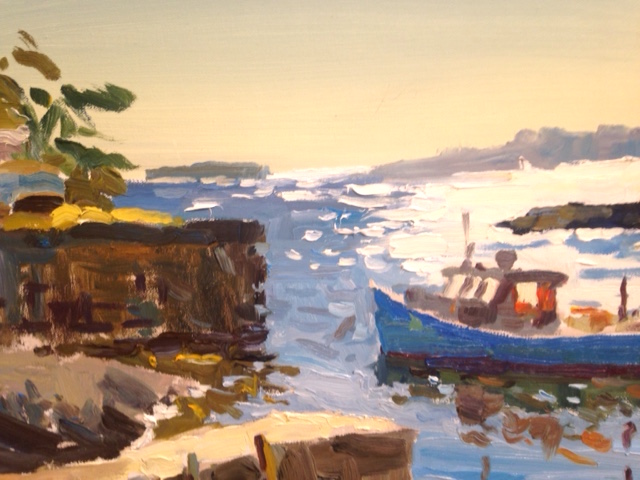 Lobster Boat Blue -Marblehead MA oil painting by Robert Noreika