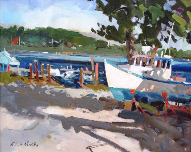 Lobster boat oil painting, by Robert Noreika