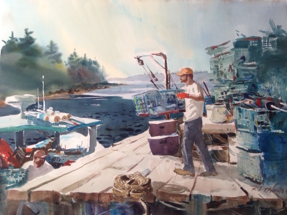 Blue Traps, watercolor, by Robert Noreika