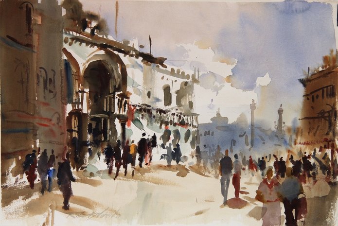 City Tourist, watercolor, by Robert Noreika