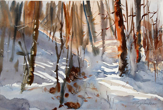 Diagonal Winter, watercolor, Robert Noreika