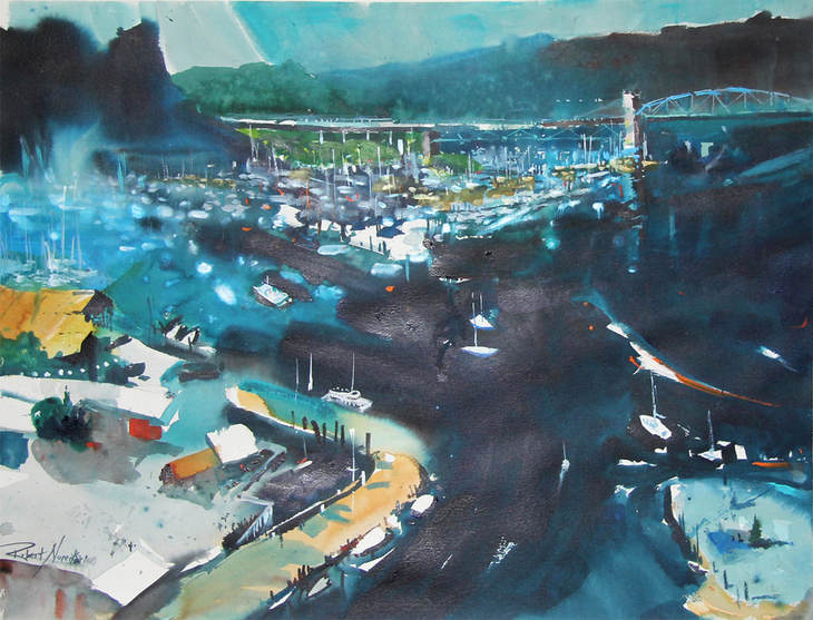 Blue Harbor View, acrylic painting by Robert Noreika