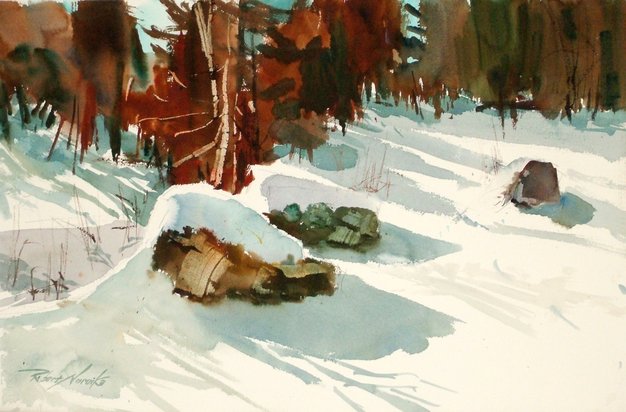 Snow Caked, watercolor, by Robert Noreika