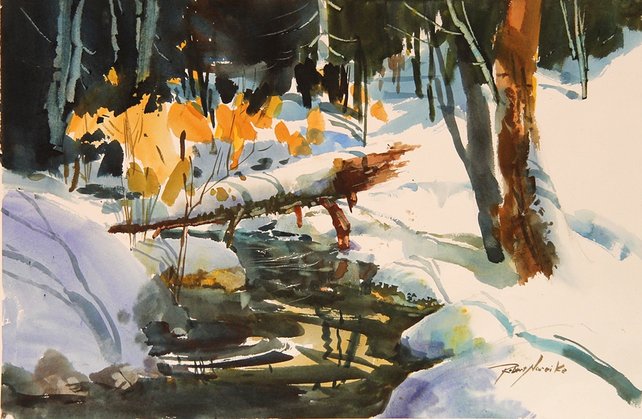 Two Seasons, watercolor, by Robert Noreika