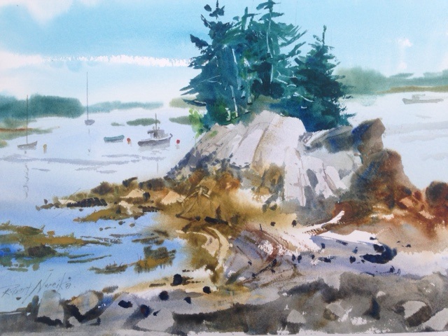 Island View Look Out, watercolor by Robert Noreika