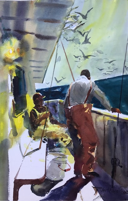 Party Boat Blues, watercolor by Robert Noreika