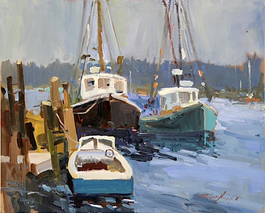 Three boats, oil painting by Robert Noreika